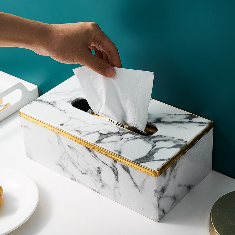 Marble Pattern Tissue Box Leather Material Table Napkin Box Office Desk Living Room Bedroom Modern Home Decoration Tissue Box