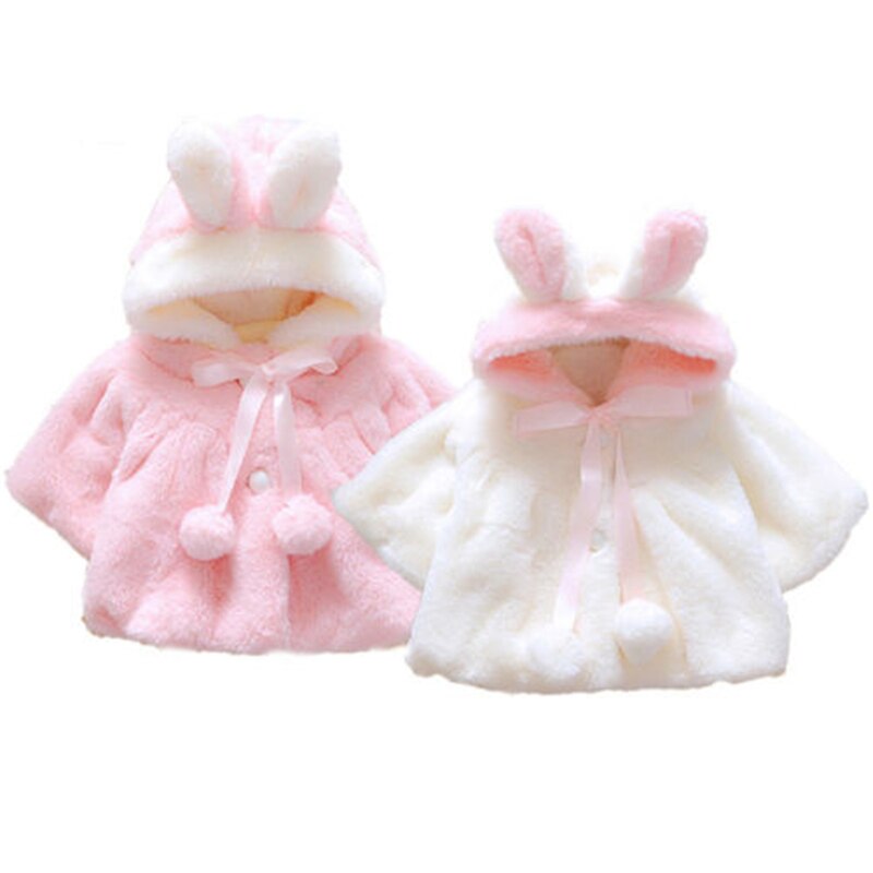 Søde børn baby pige kanin bunny øre hætteklædte frakke udendørsspædbarn småbørn piger uld varm jakke snedragter tøj frakker tøj