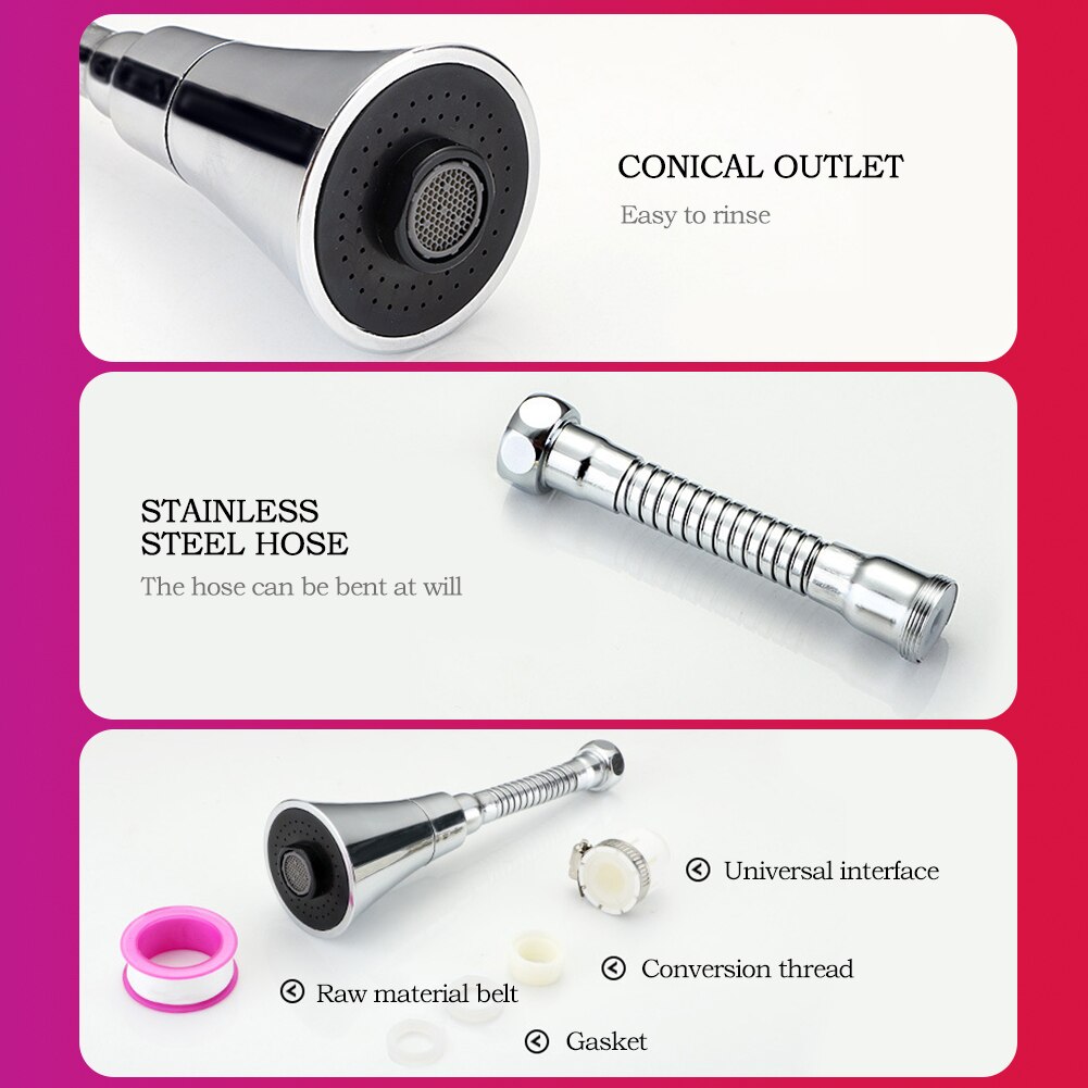 Universal Kitchen Water Faucet Adjustable Pressure 360 Degree Rotating Water Tap Head Water Saving Shower Faucet Nozzle Adapter