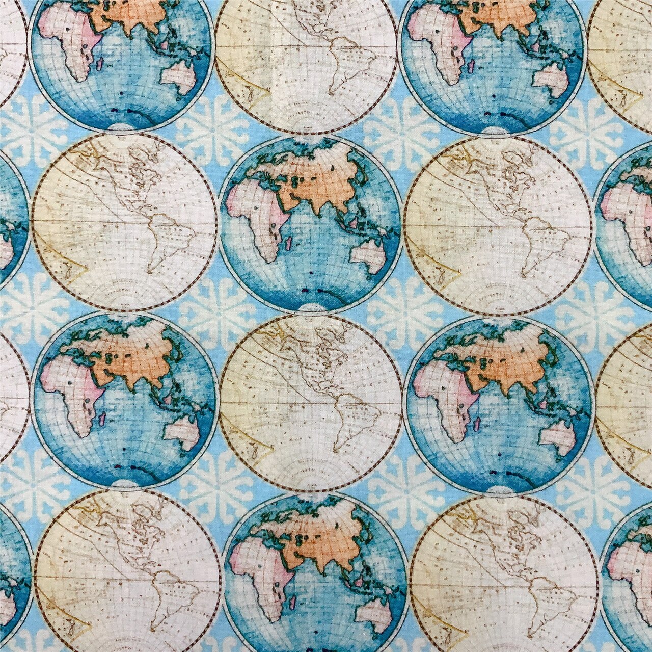 Earth Map Worldwide Geographical Territory Five Continents Ocean Horizon Plain 100% Cotton Fabric DIY sewing Clothing Tissue