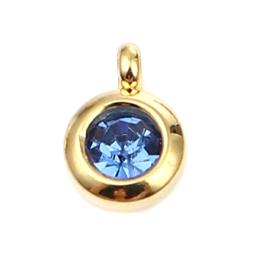 DoreenBeads Edelstahl Gold Farbe Charms Runde Multicolor Glas Anhänger DIY Machen Ohrringe Schmuck 9mm x 7mm, 2PCs: Deep Blue