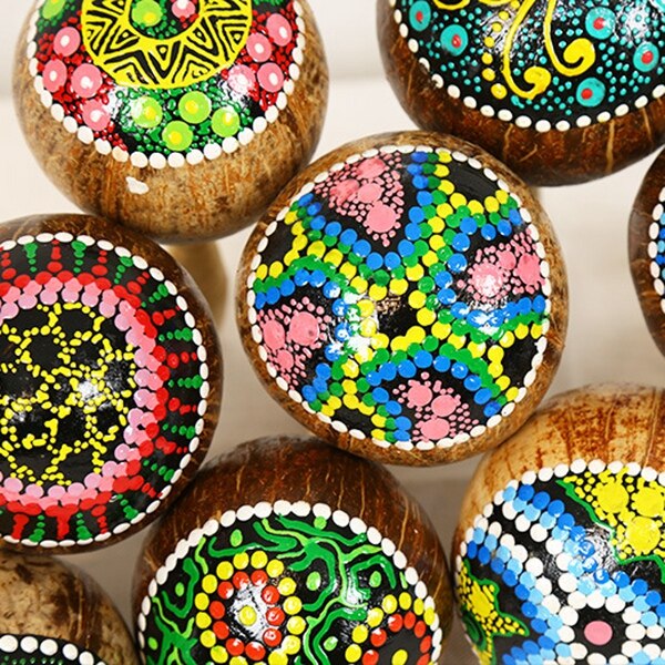 Coconut Shell Sand Hammer Shaker Aslatua Gourd Kashaka Indonesia Shaker Rattle Percussion Musical Instrument Toy