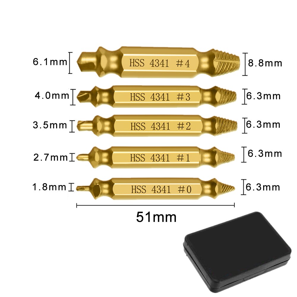 4/5/6 PCS Damaged Screw Extractor Drill Bit Set Stripped Broken Screw Bolt Remover Extractor Drill Easily Take Out Removal Tools: 5 PCS Gold with box