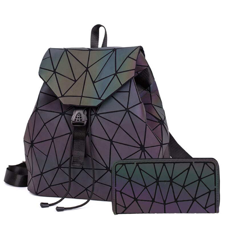 Bao-Mochila con cordón luminoso para mujer, morral diario con geometría, mochilas escolares plegables para adolescentes: Big A 2pcs a