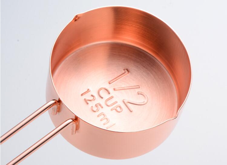 Taza de medición de acero inoxidable cobre plateado oro rosa accesorios de cocina hornear Bartending cuchara de medición herramienta de cocina OK 1145