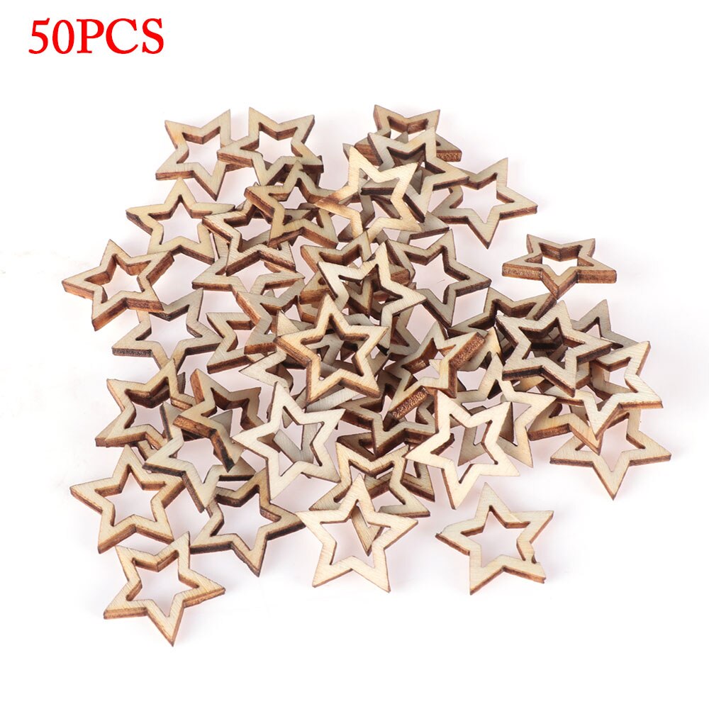 50 stk / pakke træhule stjerner håndværk ornament bryllup diy træskiver boligindretning til kunst scrapbooking udsmykninger: 20mm