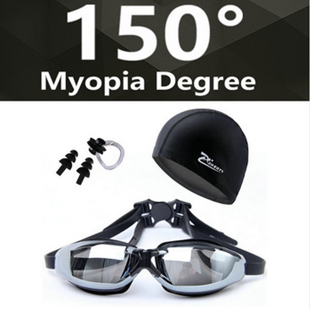Myopia Swimming Goggles HD shortsighted prescription glasses Acetate Spectacles plating lens adult swim goggles pools swiming: Myopia 150 black
