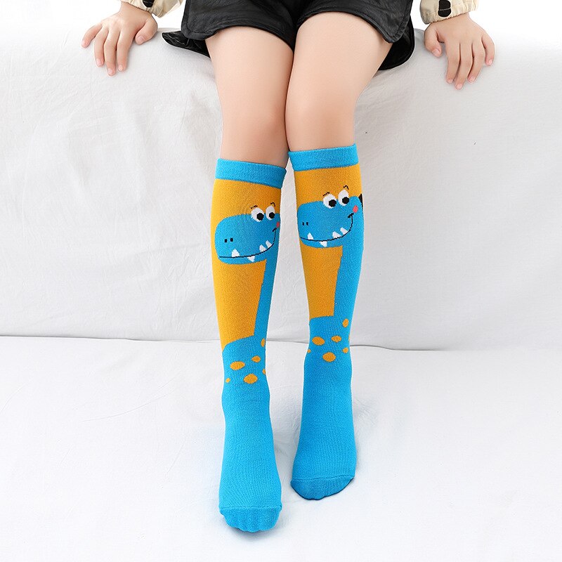 Chaussettes montantes en coton pour filles, chaussettes longues et douces, tricotées avec des motifs de dessin animé, pour enfants de 3 à 12 ans, printemps et automne: 05-05