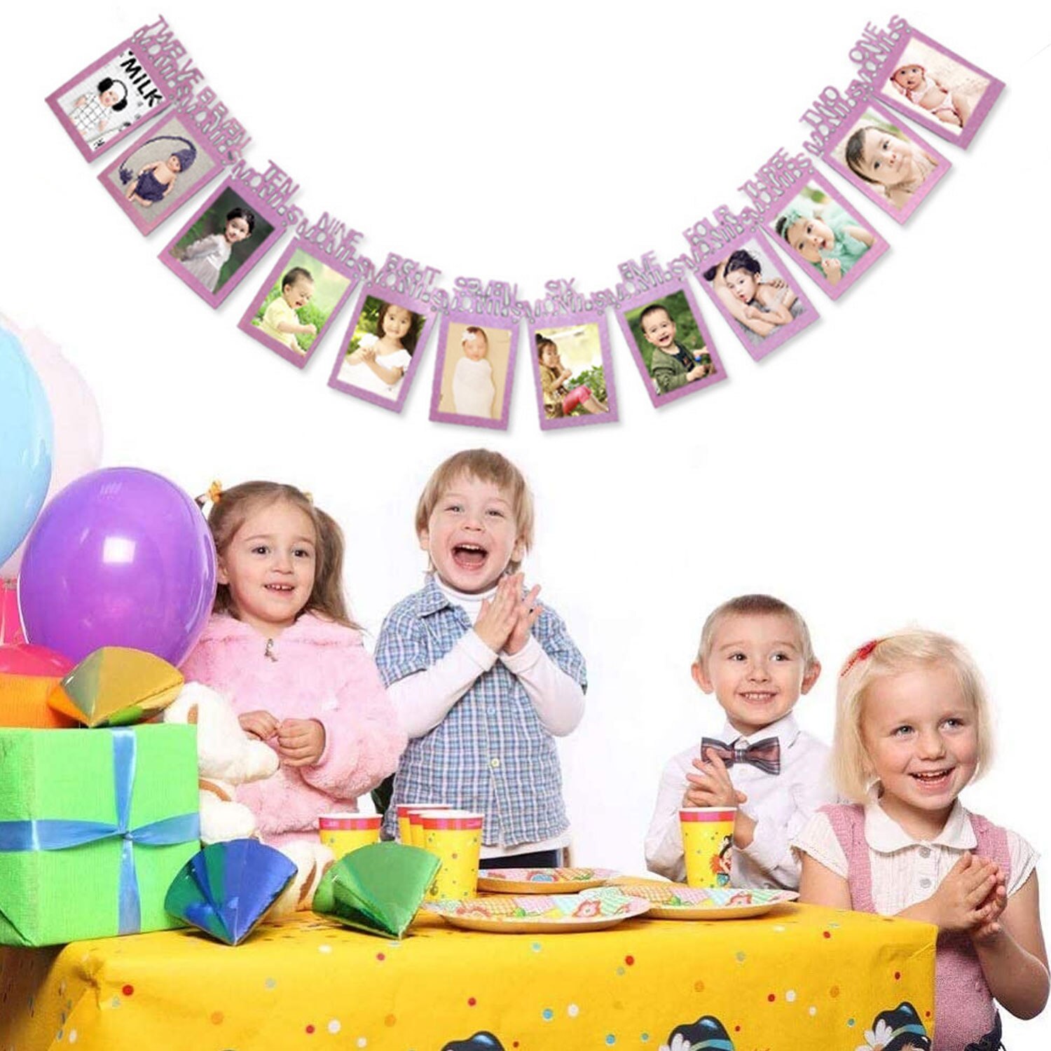 Eerste Verjaardag Decoratie 1 Tot 12 Maanden Maandelijkse Papier Foto Foto Bunting Garland Banner Voor 1 Jaar Oude Viering
