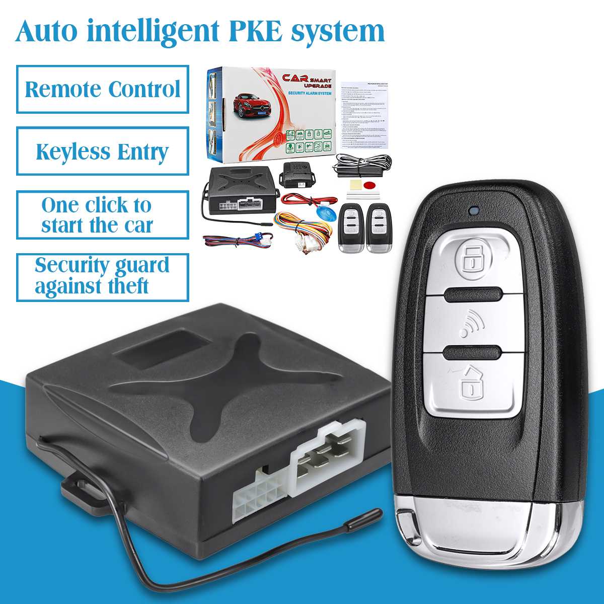 Universal bil pke induktion inbrottslarm system skydd auto remote central bil säkerhetssystem kit med 2 fjärrkontroller