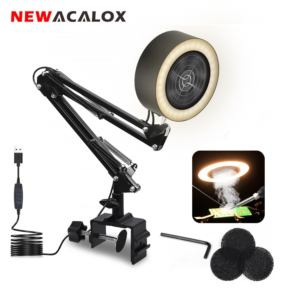 Newacalox lödkolv rökabsorbent usb rökavskiljare med 3 st kolfilter svamp 3 färger led ljus för svetsarbete