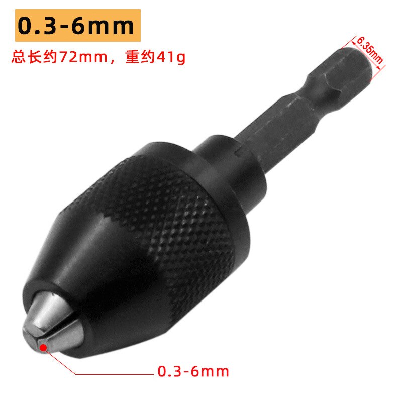Mini Keyless Drill Chuck 0.3-8mm Self-Tighten Electric Drill Bits Collet Fixture Tools 1/4" Hex Shank Quick Change Converte: 0.3-6mm black
