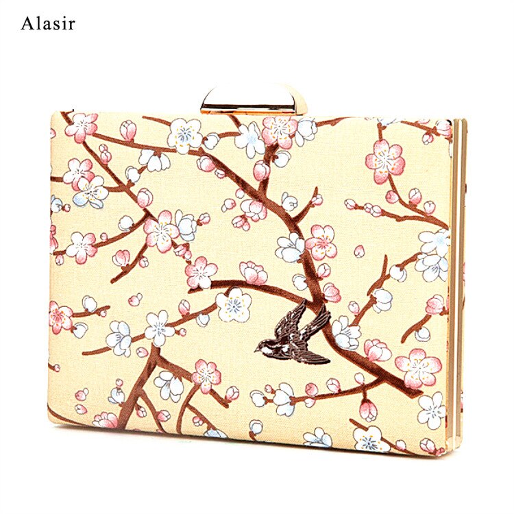 Alasir Chain Square Bag Printed Peach Blossom Shoulder Crossbody Bags Chinese Style Vintage Bag Artsy Women Bags