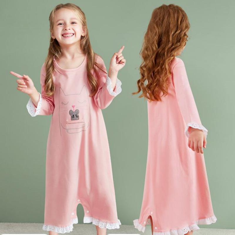 3-12 år lange ærmer bomuld børnehjemmetøj natkjole pige børn pyjamas forår pige sovekjole pyjamas kjole