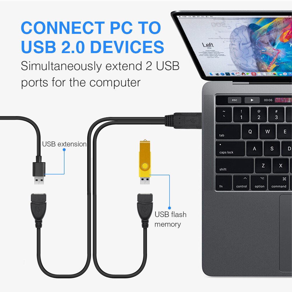 USB two in one Double connection Extension Cable Super Speed USB 2.0 Cable Male to Female Data Sync USB 2.0 Extender Cord 39CM
