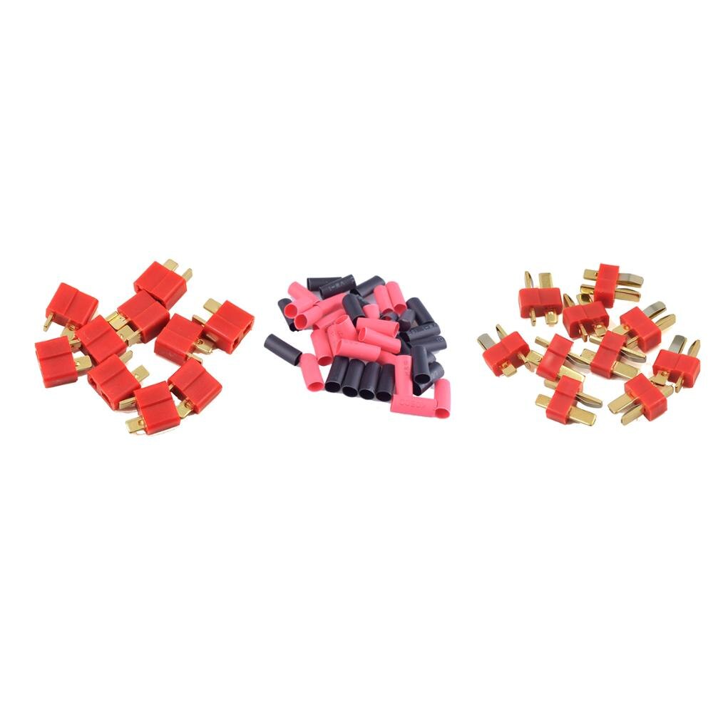 2/5/10 Pairs Rood Zwart Ultra T-Plug Connectors Deans Stijl Mannelijke En Vrouwelijke Met Krimpkous voor Rc Charger Lipo Batterij: 10 pairs(red)