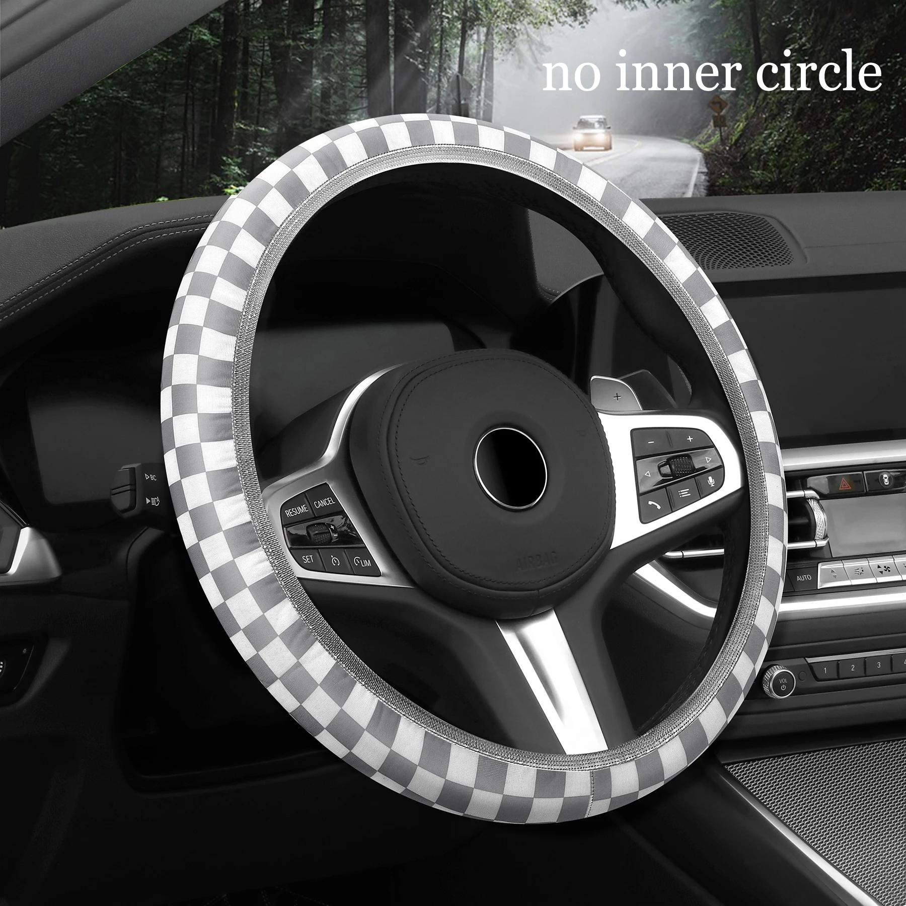 car steering wheel cover checkerboard without inner ring lattice elastic breathable non-slip handlebar cover: SKY BLUE