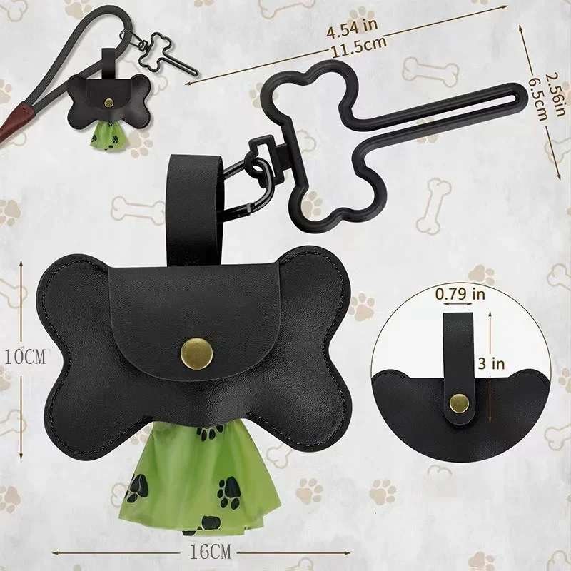 Hundekot-aufsammeln-Beutelspender mit Leine-Clip, Haustier-Abfallbeutelspender für Hunde, Pooper, Haustier, draussen, PoopBag, Lederhalter