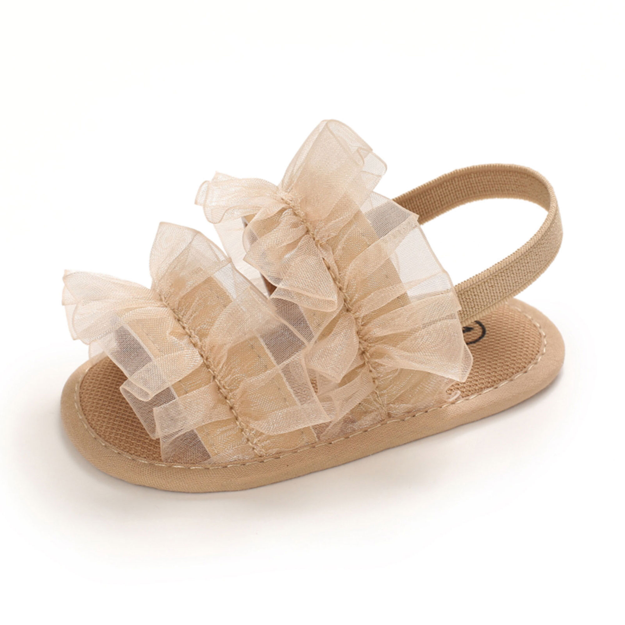 Baby Meisjes Sandaal Mesh Kant Leuke Zomer Zachte Zool Ademende Platte Prinses Baby Antislip 0-12 maanden Babyschoenen: Beige / 0-6 months