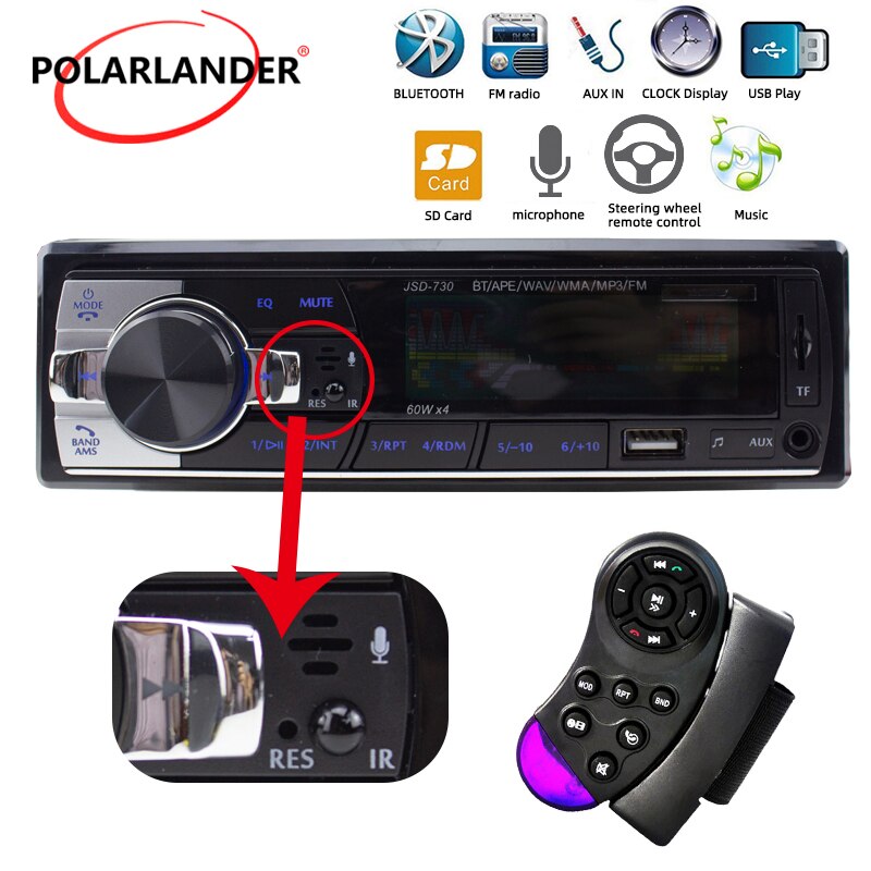 12V Car radio bluetooth Stereo bluetooth FM Radio MP3 Audio Player USB SD MMC Port Car radio bluetooth In-Dash one DIN size