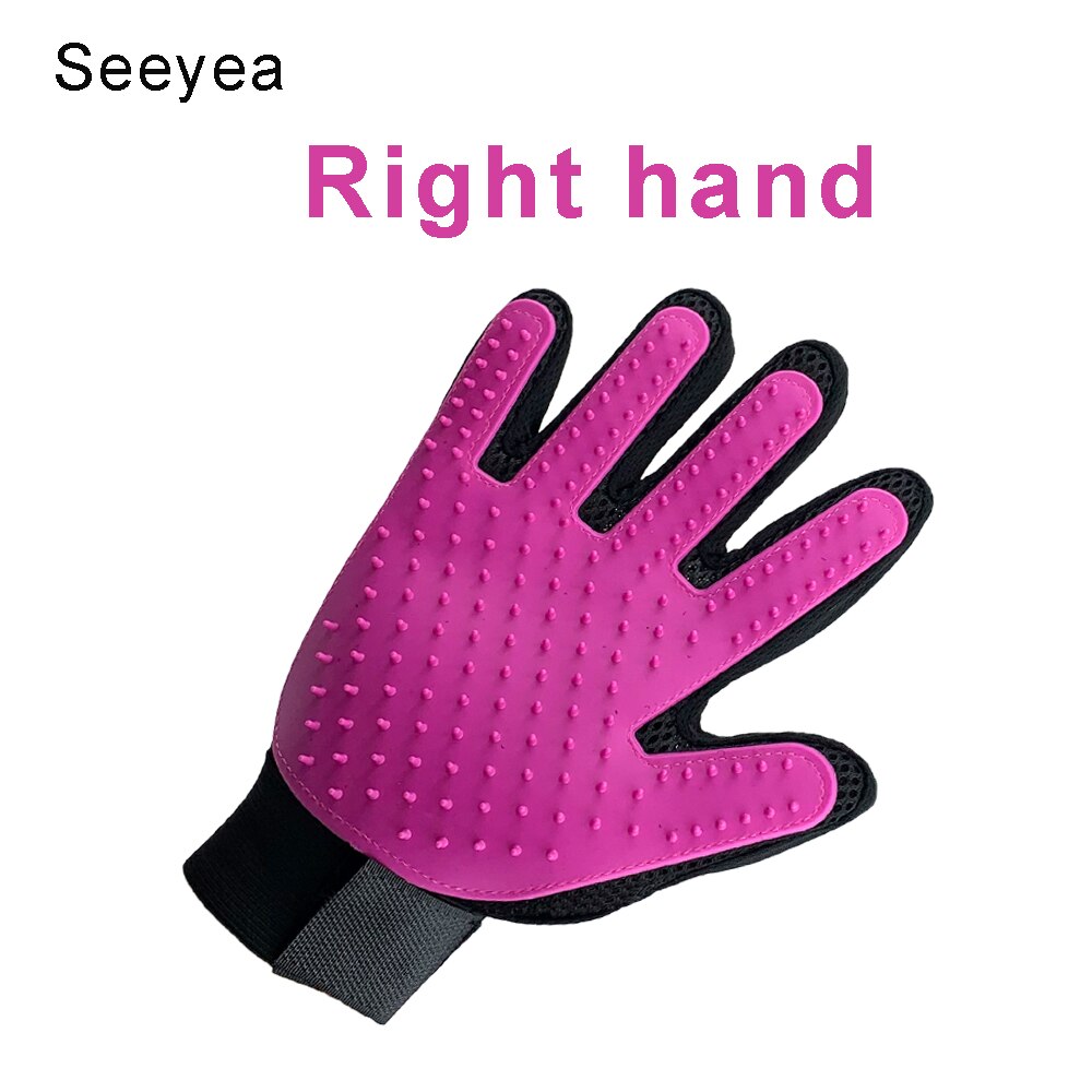 Seeyea-guante de aseo para mascotas, cepillo de silicona para quitar el pelo de gatos, peines de limpieza, guantes de masaje para el cuidado de gatos: Ri- Purple-Hair Hand