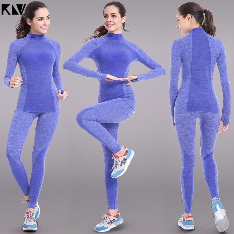 KLV Brand Winter Thermal Underwear Women Sportwear Elastic Breathable Female Casual Warm Long Johns Set