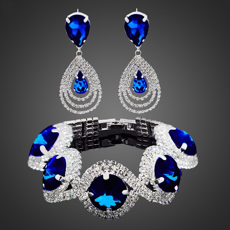 Wedding Bridal Jewelry Sets For Women Rhinestone Austrian Crystal Jewelry Set Bracelet Earrings Set Indian Accessories