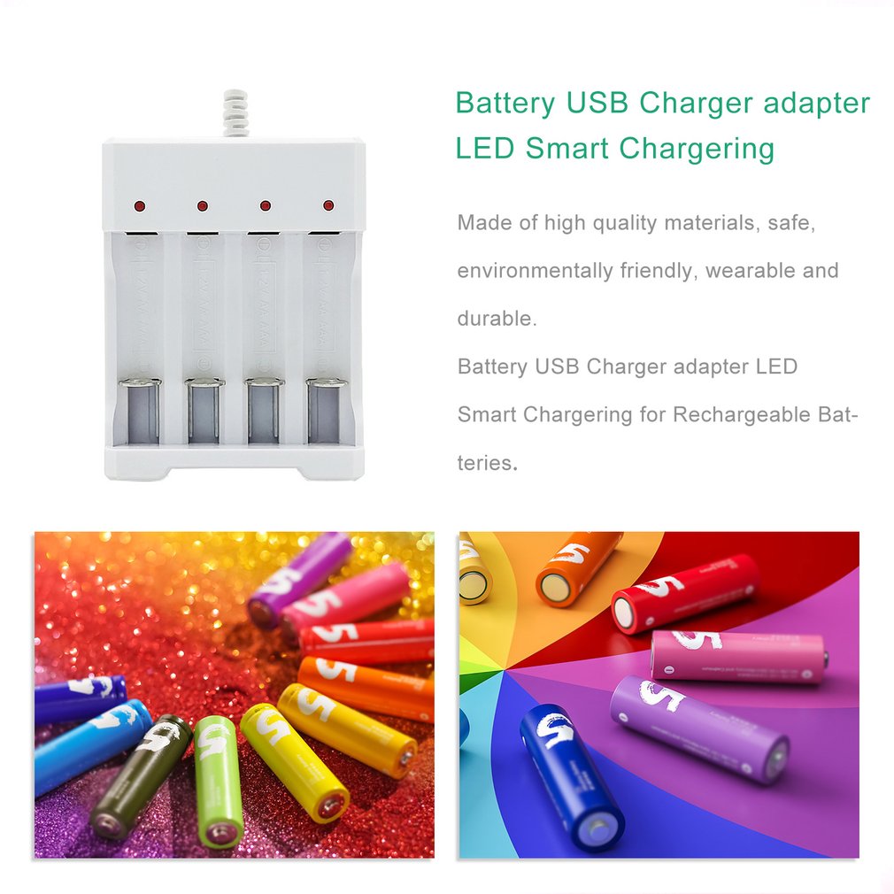 USB Slots Battery Charger Fast Charging Short Circuit Protection AAA and AA Rechargeable Battery Station