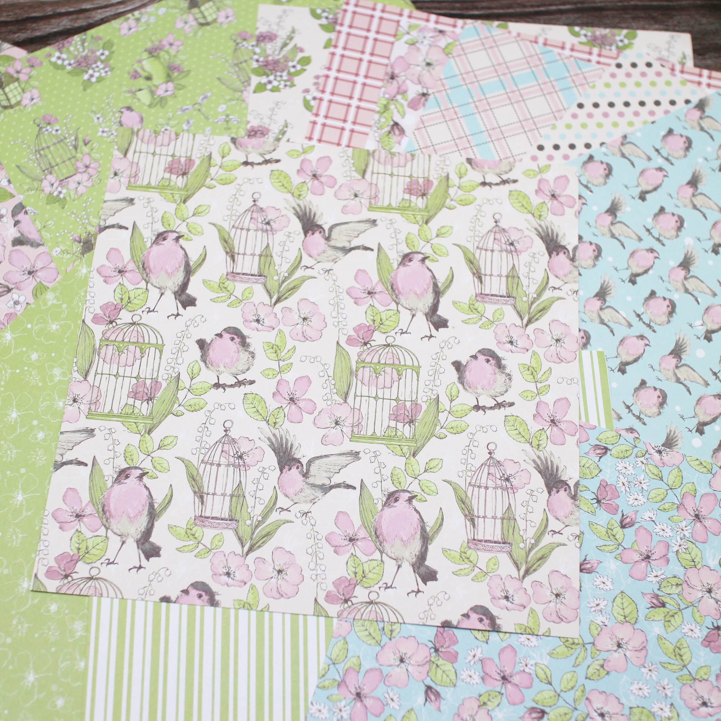 24pcs green patterned pape bird language floral scrapbook paper origami art background paper for cutting die paper DIY crafts
