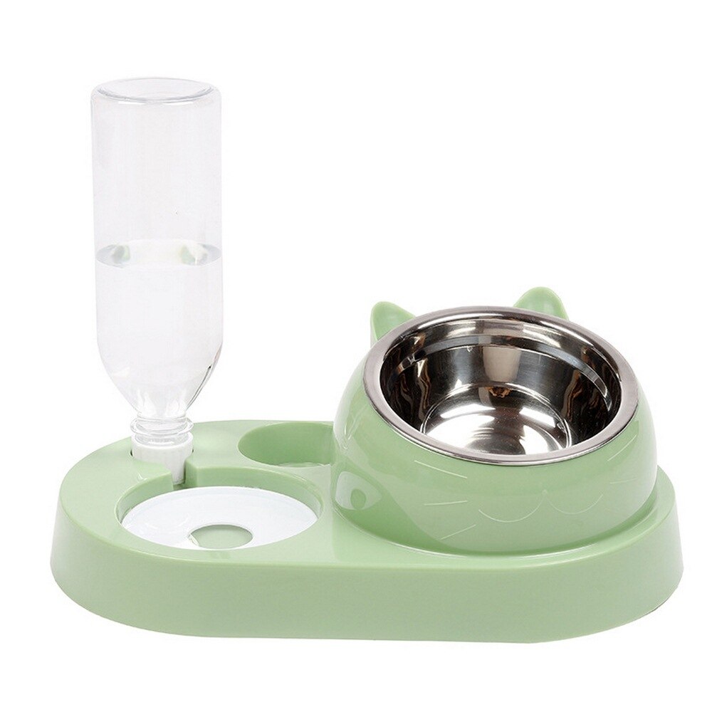 Cat Dog Bowl 15 Degrees Tilt Raised Pet Food Bowls 500ML Water Bottle Protect Pet's Spine, Drink and Food Bowls for Cat: Green
