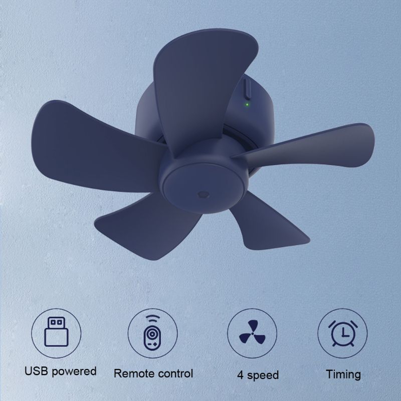 Remote Control Timing USB Powered Ceiling Fan Air Cooler 4 Speed USB Fan for Bed Camping Outdoor Hanging Camper Tents Hanger Fan