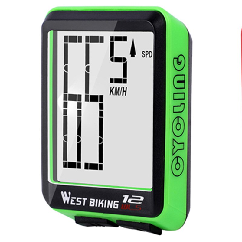 WEST BIKING Wireless Bicycle Computer Large Digital Bike Computer Odometer Speedometer Bike Thermometer Waterproof LCD Backlight: Green