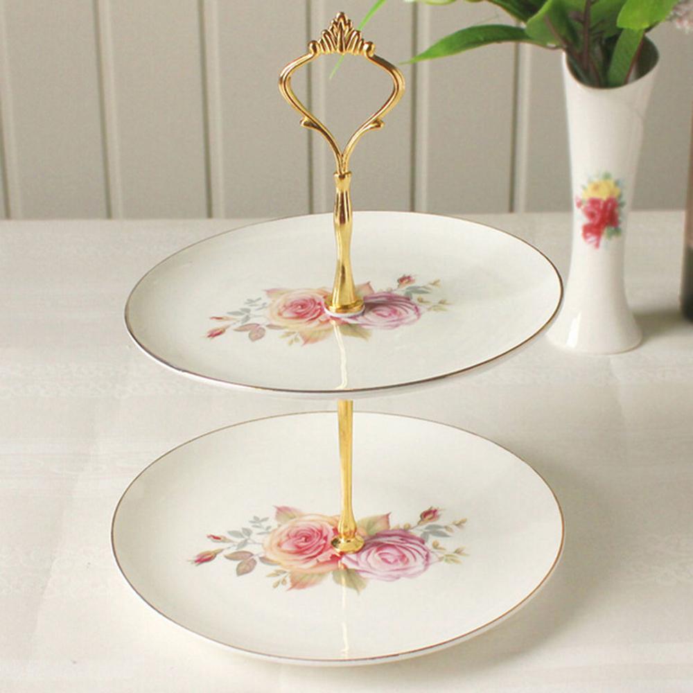 1 set cupcake frukt tallrik ställ 2 & 3 vånings godis frukt kakor desserter tallrik ställ för bröllopsfest födelsedag tillbehör: 2 slips guld
