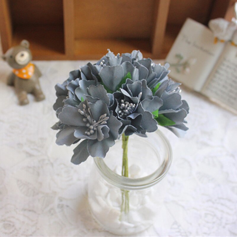 Mini Bouquet artificiel en soie rose 6 pièces/lot | Fleurs en papier pour décoration de mariage, fleurs pour Scrapbooking, boule de fleurs bricolage bon marché: gray