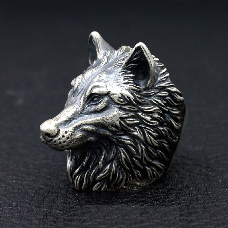 Unik vintage viking nordic wolf head ring mænd sølvfarvet rustfrit stål punk rock biker ring mand viking amulet smykker