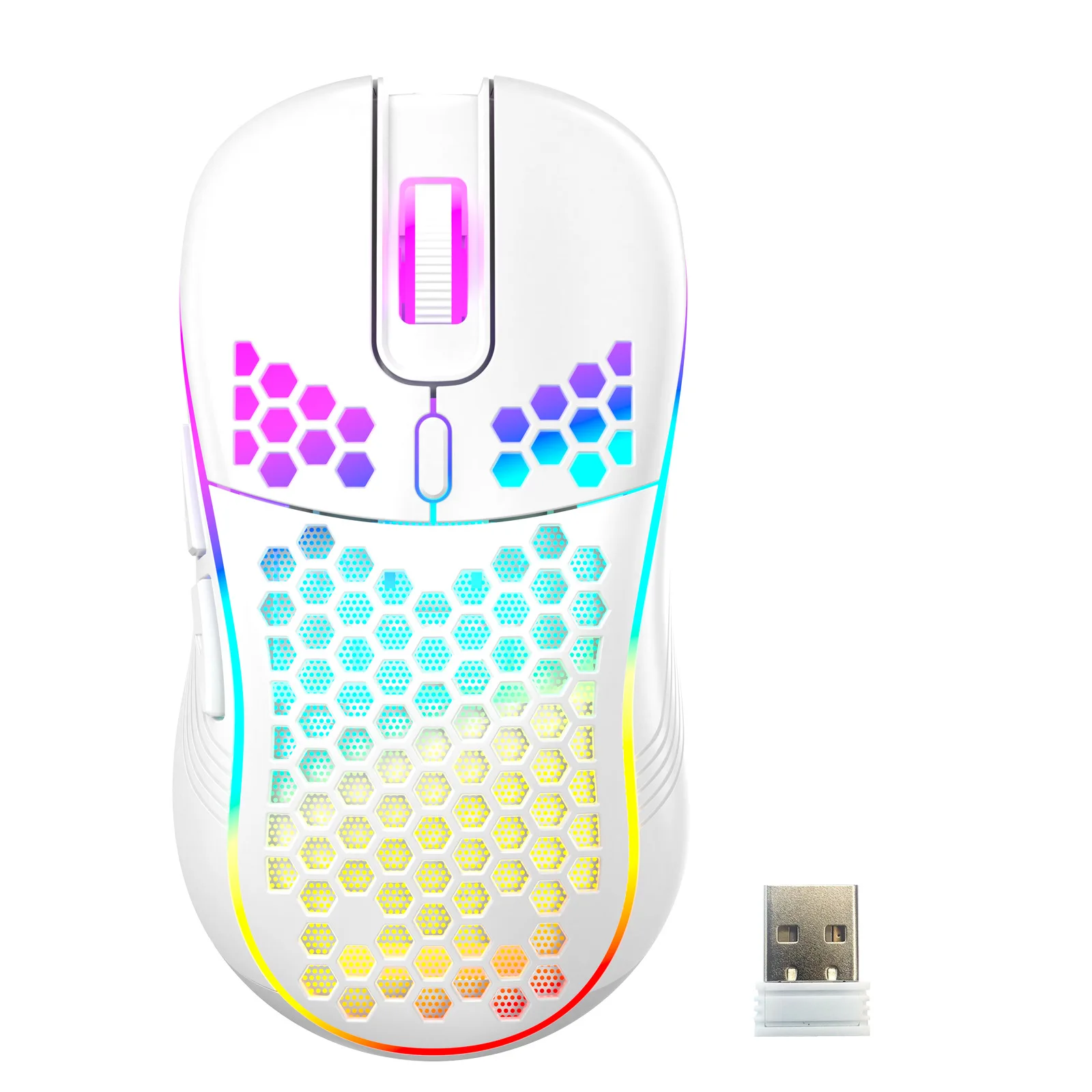 Wired/2.4G Wireless Mouse with RGB Backlit 6-button 3-speed DPI Type C Rechargeable Ergonomic Honeycomb Gaming Mouse: DARKNESS