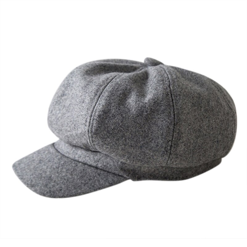 1PC Wool Blend Baker Boy Peaked Cap Belet Newsboy Hat With Elastic Band: Gray