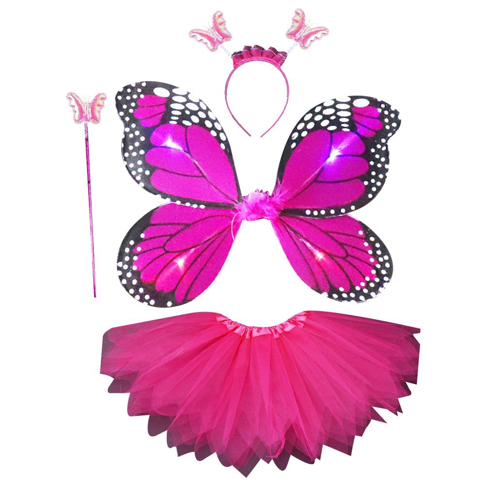 Voksne børn 4 stk fe kostume sæt led simulation sommerfugle vinger spids tutu nederdel pandebånd tryllestav prinsesse piger fest dress up: 2