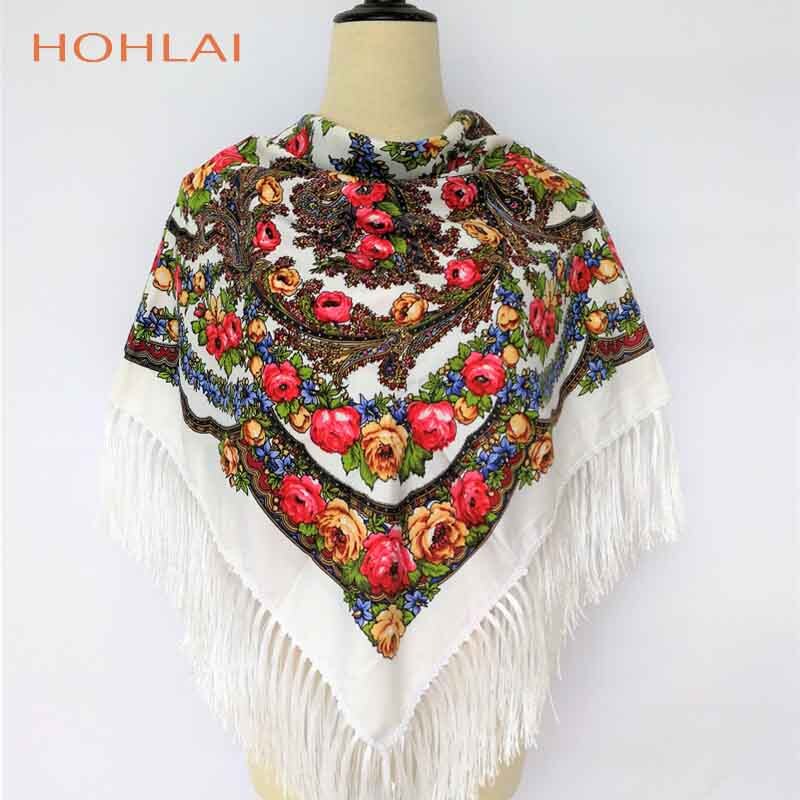 ¡Novedad de ! Bufandas cuadradas cálidas de para mujer, chales de niña estampados con borlas para invierno y otoño, bufanda de Manta: White 2