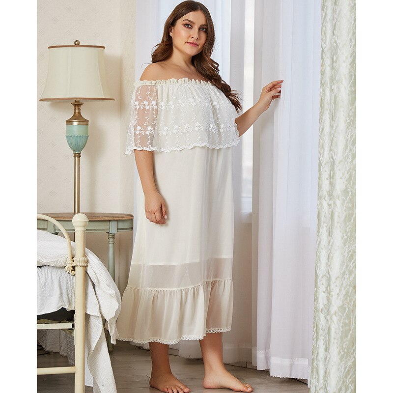 Plus size home service fat ladies plus size ice silk nightdress loose mid-length night dress plus size chiffon home service