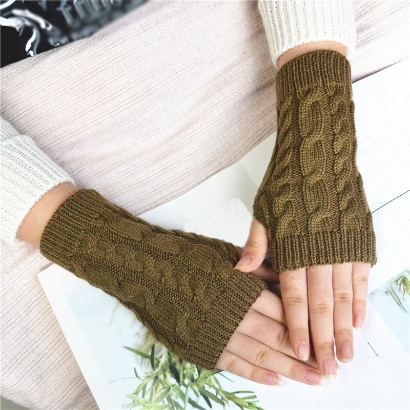 Strikket hæklet lange fingerløse vanter ensfarvet kvinder vinterhandsker håndled arm hånd varmere uld strikning arm handsker: 1