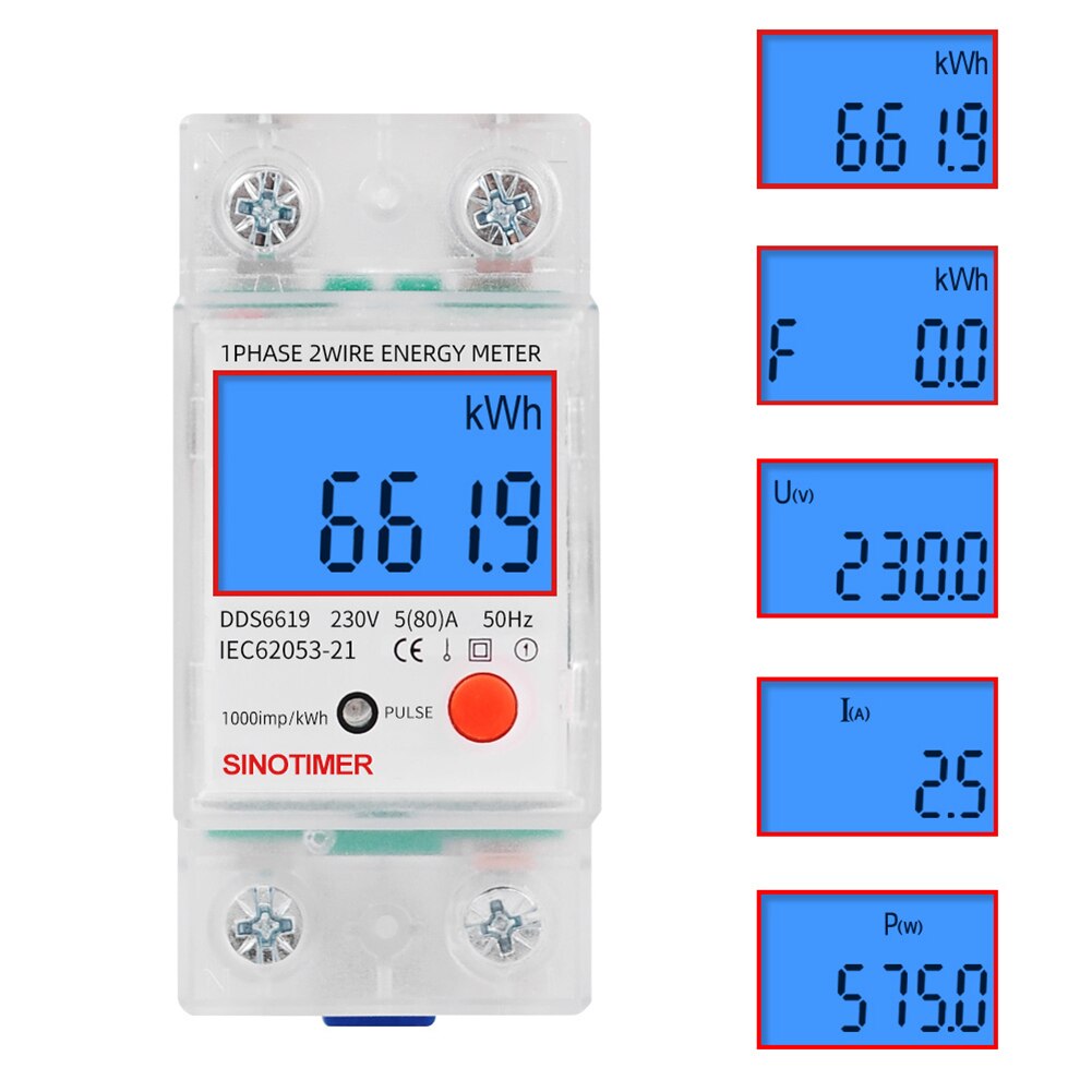 Din Rail Single Phase LCD Digital Power Consumption Electric Socket Analyzer Power Factor electric energy Ammeter Voltmeter