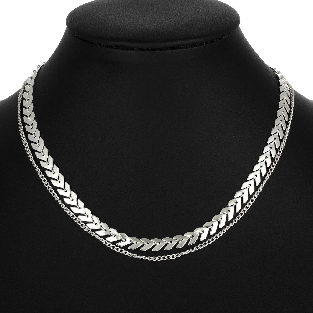 GothicMulti choker Necklace Women Flat Chain Chocker On Neck Jewelry Two Layers Necklaces Collares Fishbone Airplane Necklac: Gold-color