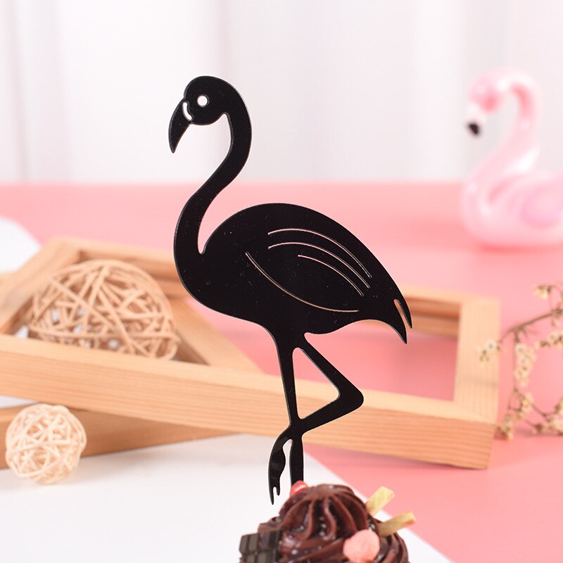 Pink Flamingo Cake Topper Acrylic Cake Flags Birthday Kids Favors Cake Decoration Cupcake Topper for Wedding Dessert Table Decor: black