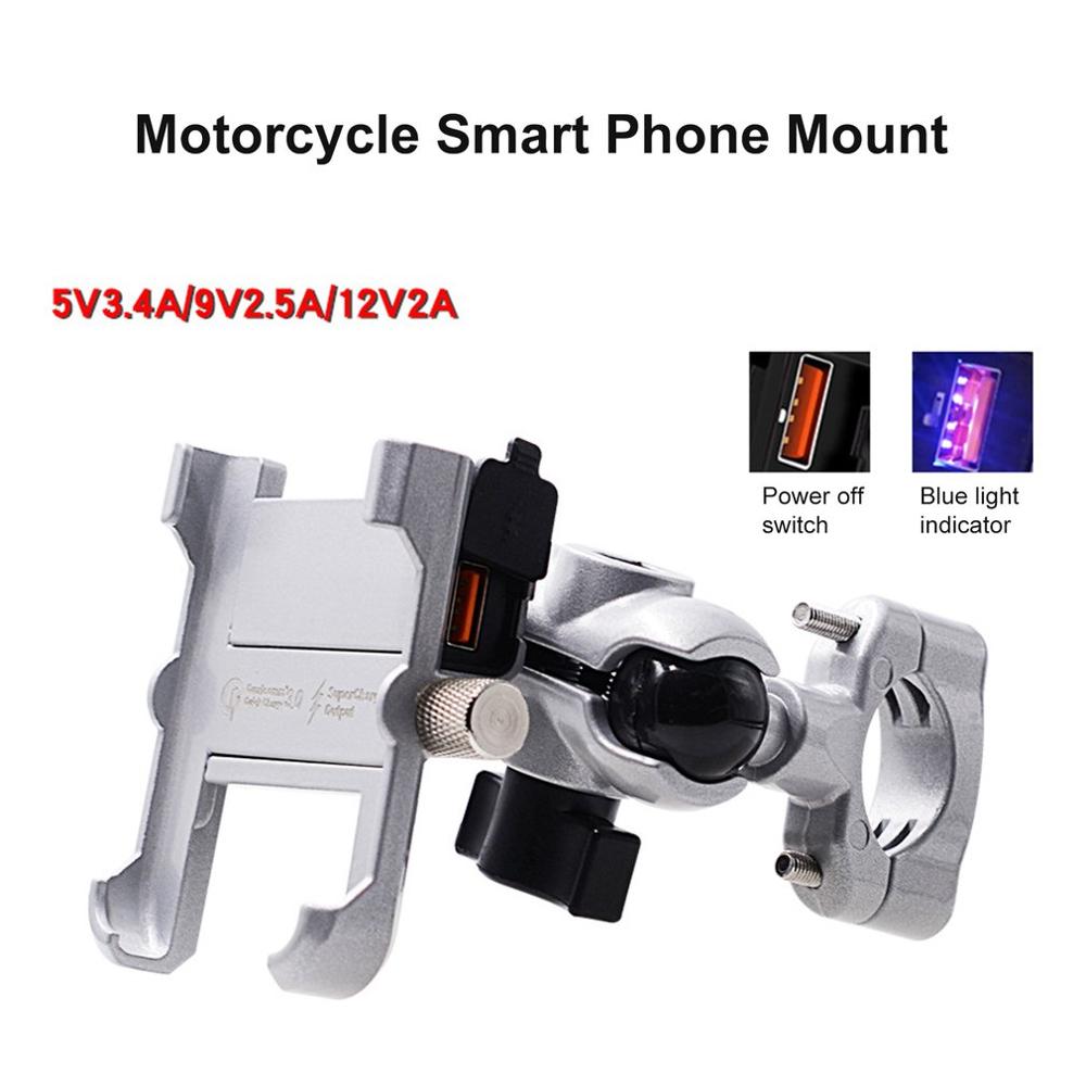 Waterdichte Metalen Motorfiets Smart Telefoon Mount Met Qc 3.0 Usb Snellader Motorbike Spiegel Stuur Standhouder
