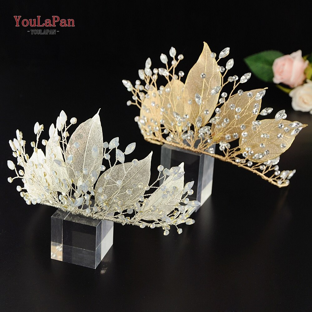 TOPQUEEN-corona de dos colores para boda, diademas de hojas hermosas, banda para el pelo de para mujer, accesorios de novia elegantes simples