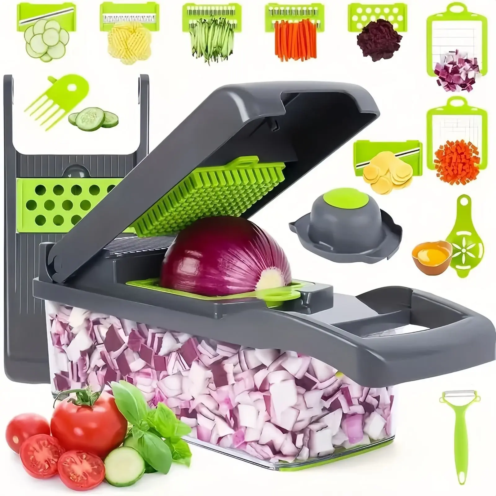 Multifunctional Vegetable Chopper Handle Food Grate Food Chopper Vegetable Slicer Dicer Cut 14/16 in 1 Kitchen Items Cocina: light green