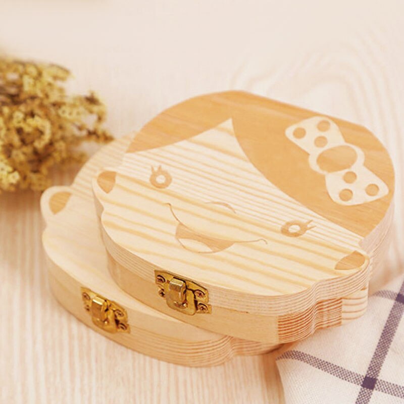 Baby Tand Doos Spaans/Engels/Nederlands/Russisch/Frans/Italiaans Houten Melk Tanden Organizer Opslag Jongens meisjes Baby Souvenirs