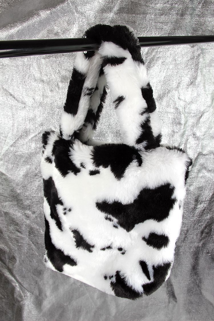 Vintage femmes sacs à main en peluche hiver dames petits sacs à bandoulière mignon fleur motif femme Mini fourre-tout pochette sac à main: cow big