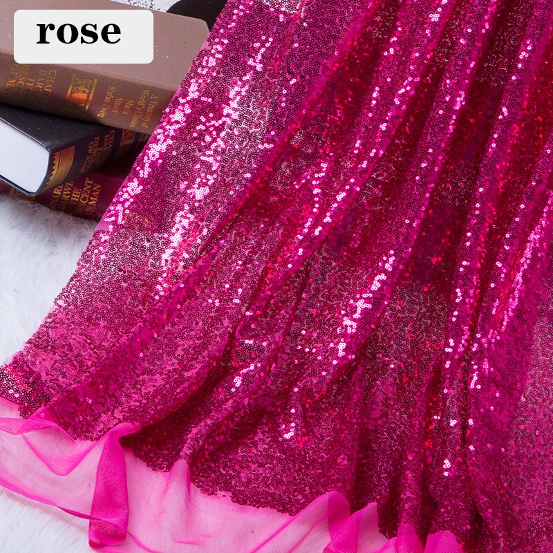 Tela brillante de lentejuelas de 130x50cm, tela brillante de oro rosa, plata, purpurina para decoración de escenario de cumpleaños y de boda, Material DIY: rose